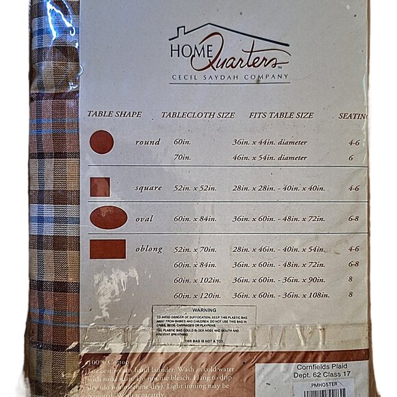 Fall 100% Cotton Tablecloth 60"x102" Cornfields Plaid NIP - Picture 3 of 4